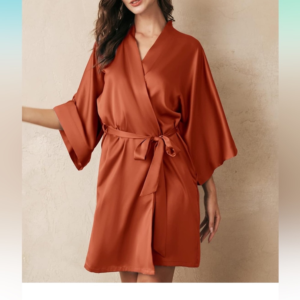Amazon Satin Wrap Robe in Rust